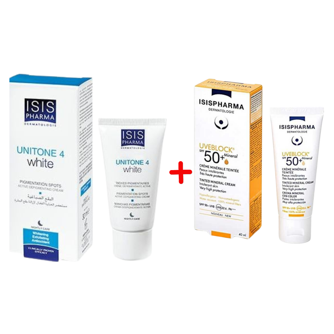 ISISPHARMA Pack Unitone 4 White Crème + UVB Mineral Teinte – Soin dépigmentant & solaire