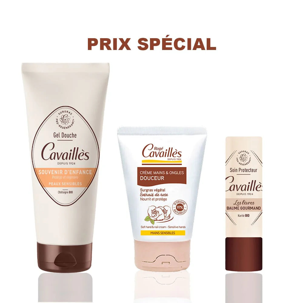 Rogé Cavaillès Pack GBD Souvenir d’Enfance : Gel Bain Douche 200ml + Baume Lèvres + Crème Douceur