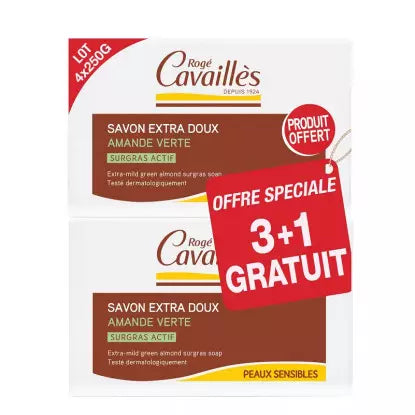 Rogé Cavaillès Savon Parfumé Amande Verte 250g Lot x3 + 1 Offert