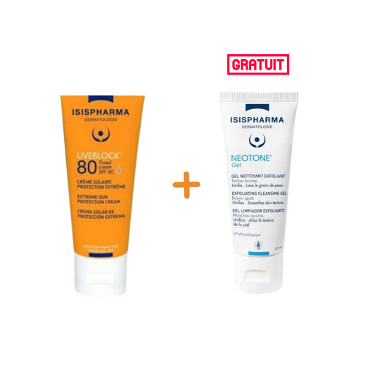 ISISPHARMA Pack Promo Uveblock 80 Teinte + Neotone Gel 40ml – Crème solaire & soin éclat