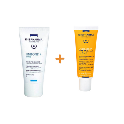 ISISPHARMA Pack Unitone 4 White Crème + UVB 30 Dry Touch Invisible – Soin éclat & solaire