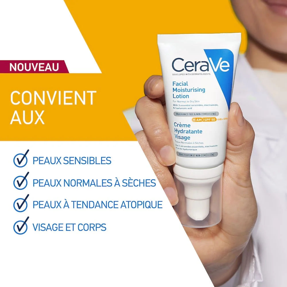 CeraVe Crème Hydratante SPF50 52ml – Haute Protection UVA/UVB