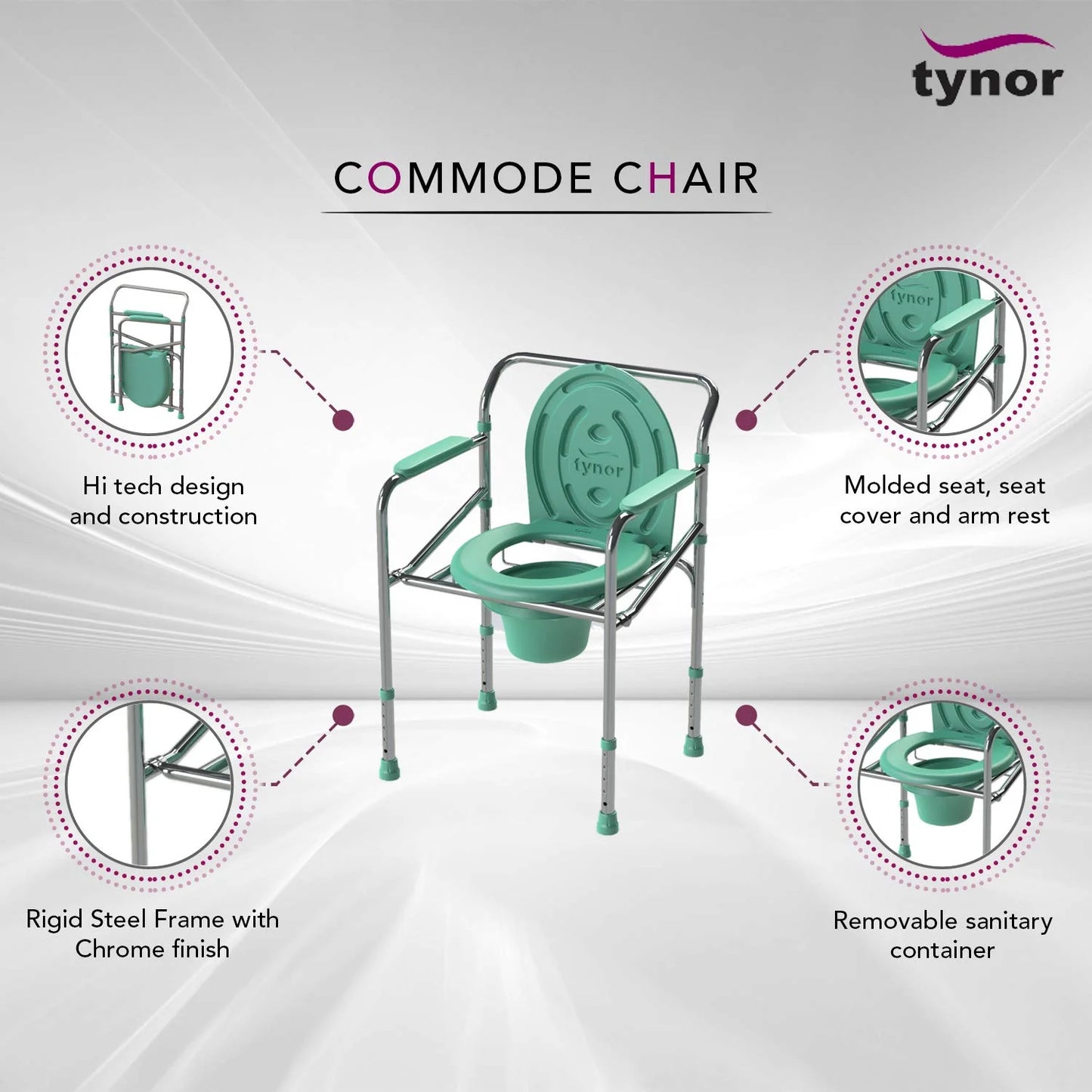 Tynor Chaise Toilette  – Fauteuil WC Portable pour Senior & Patient