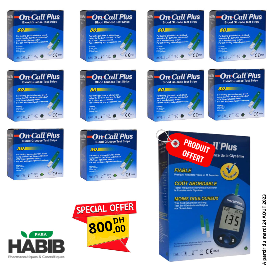 ON CALL PLUS PACK 10 BANDELLETTES + 1 GLUCOMETRE GRATUIT