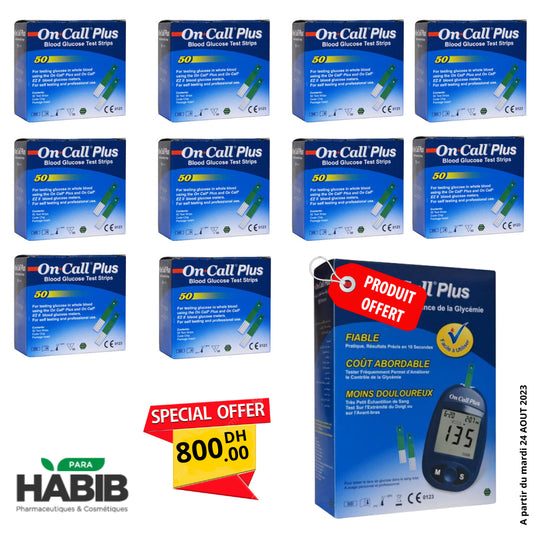 ON CALL PLUS PACK 10 BANDELLETTES + 1 GLUCOMETRE GRATUIT