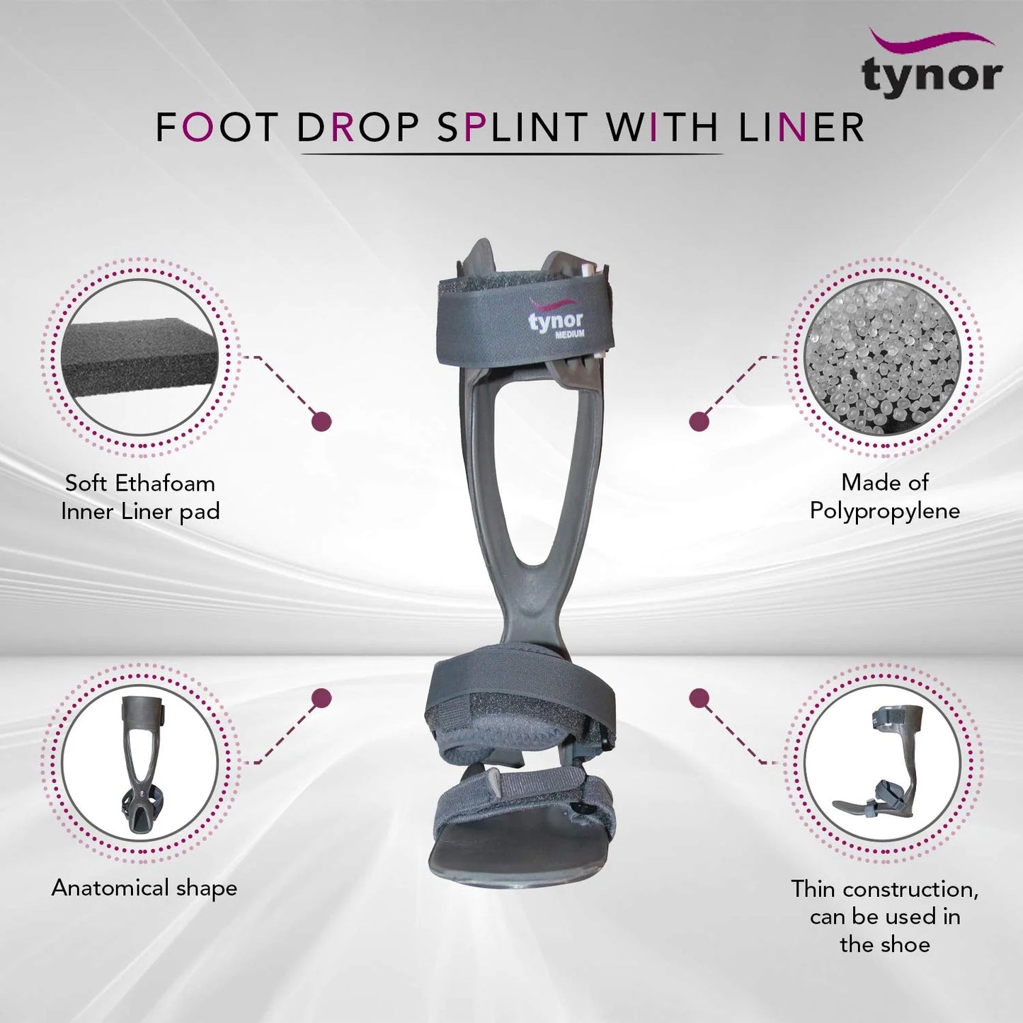 Tynor Attelle Anti-Équin avec Doublure D43 – Foot Drop Splint with Liner
