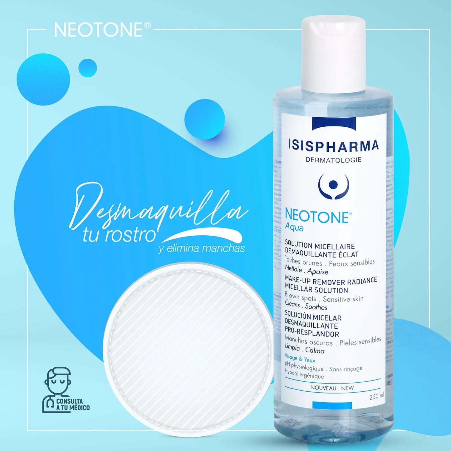 ISISPHARMA Neotone Aqua 400ml – Eau micellaire visage éclat