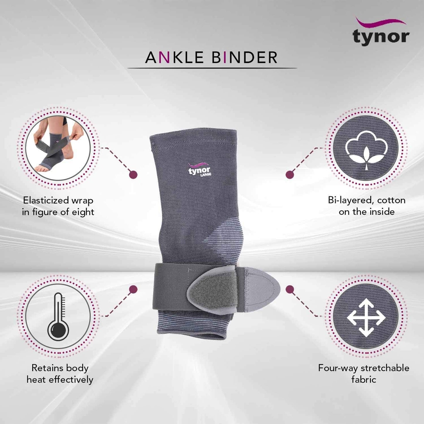 Tynor Chevillère Élastique D01 – Ankle Binder 4-Way Stretch Sans Latex