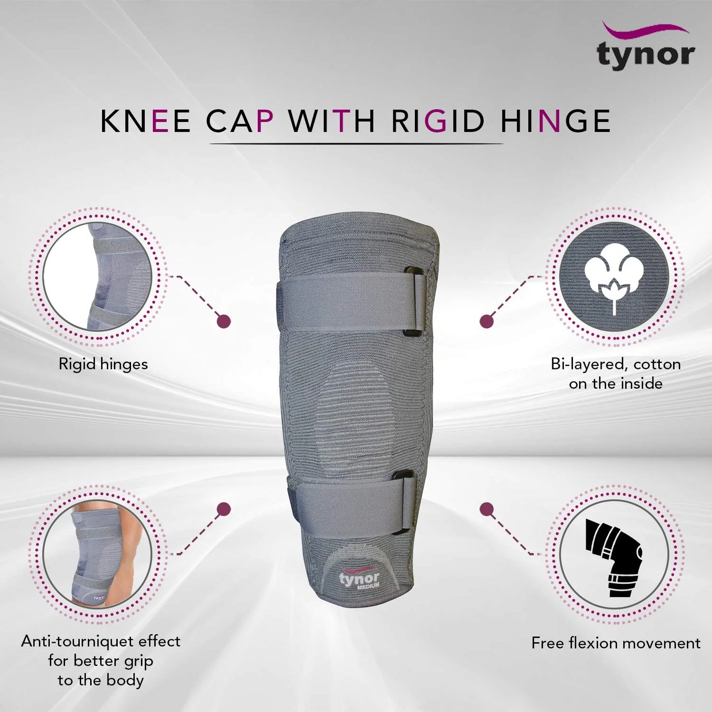 Tynor Genouillère avec Charnière Rigide D06 – Knee Cap Hinge de Soutien Renforcé