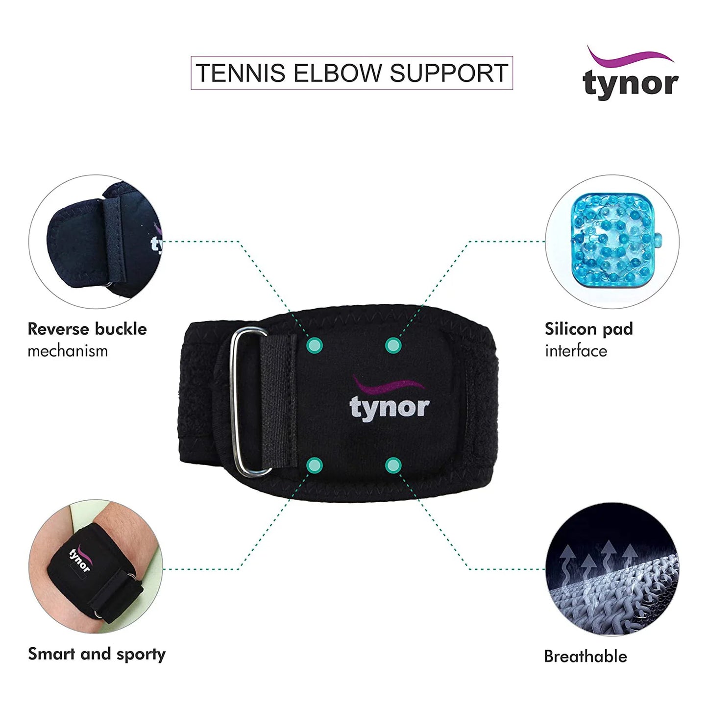 Tynor Bracelet Épicondylite – Tennis Elbow avec Pad Silicone E10