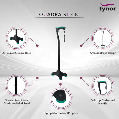 Tynor Canne Quadra L36 – Walking Stick Soft Top Handle avec Base Moulée