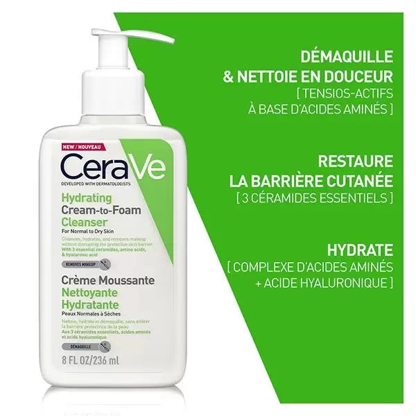 CeraVe Crème Moussante Hydratante 236ml – Peaux Normales à Sèches