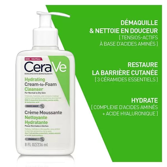 CeraVe Crème Moussante Hydratante 236ml – Peaux Normales à Sèches