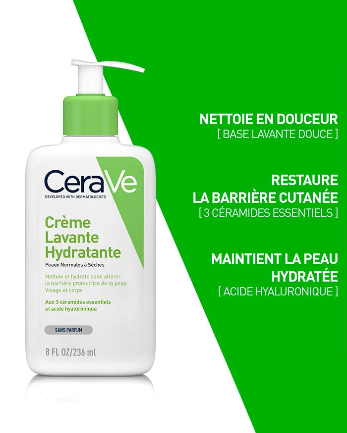 CeraVe Crème Lavante Hydratante – Peaux Normales à Sèches