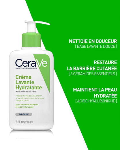 CeraVe Crème Lavante Hydratante – Peaux Normales à Sèches