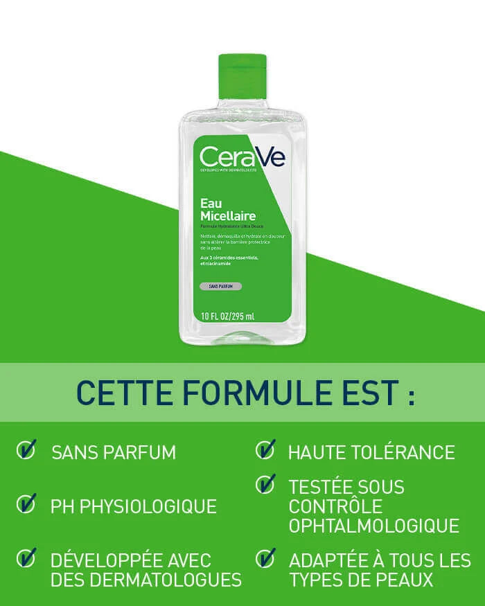 CeraVe Eau Micellaire 295ml – Démaquillant Doux Peaux Sensibles