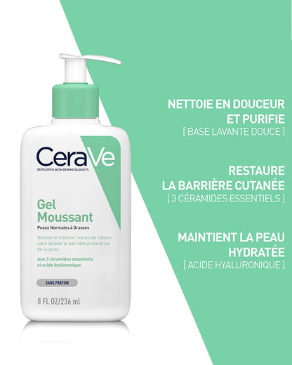 CeraVe Gel Moussant Nettoyant 236ml – Peaux Normales à Grasses