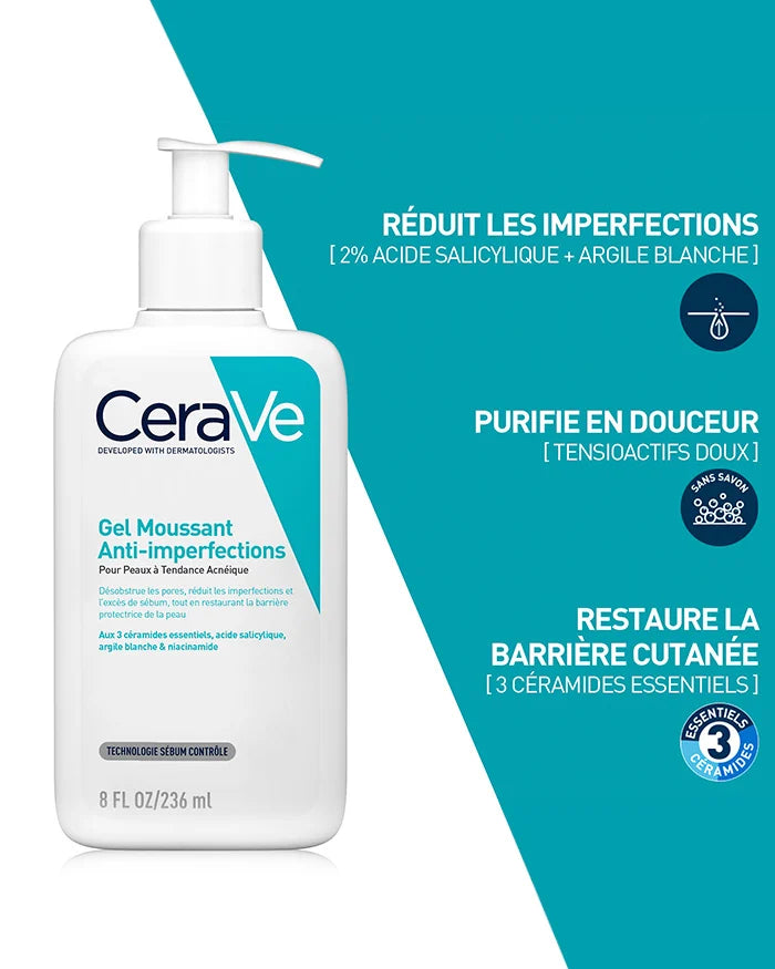 CeraVe Gel Moussant Anti-Imperfections 236ml – Peaux à Tendance Acnéique