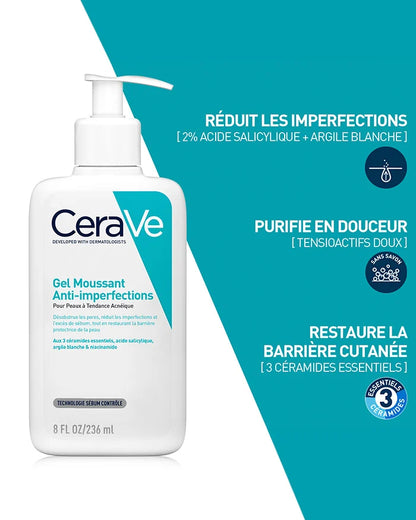 CeraVe Gel Moussant Anti-Imperfections 236ml – Peaux à Tendance Acnéique