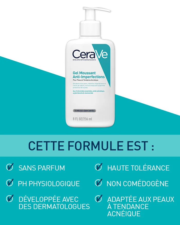 CeraVe Gel Moussant Anti-Imperfections 236ml – Peaux à Tendance Acnéique