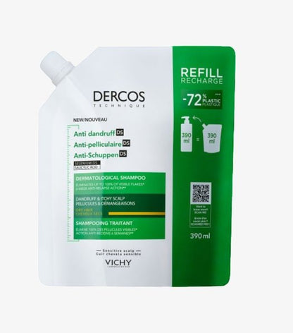 Vichy Dercos Shampooing Antipelliculaire Cheveux Secs 500ml Recharge